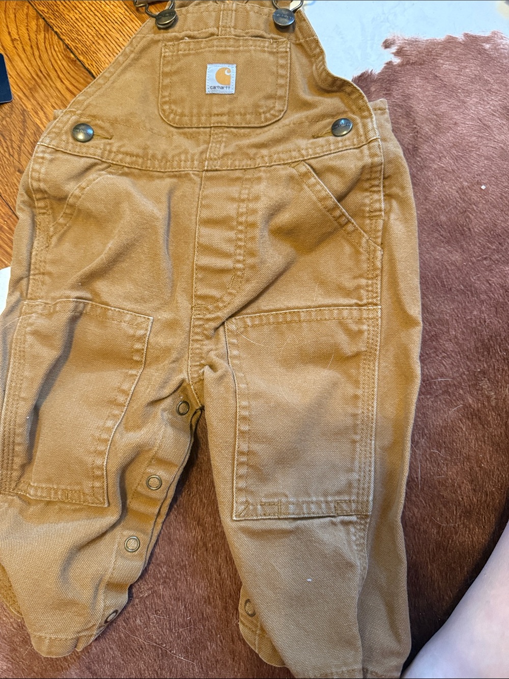 Carhartt Kids Tan Canvas Overalls with Snap Closures
